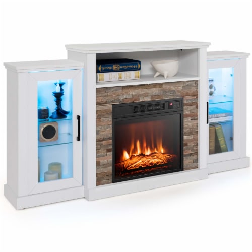 Costway Fireplace TV Stand with Led Lights 18 Electric Fireplace For 65 Wall Mounted TV 59 x 10 x 32.5 King Soopers