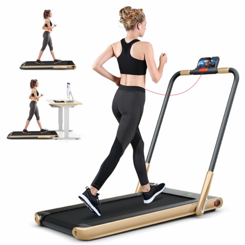 SuperFit 2.25HP 2 in 1 Folding Under Desk Treadmill W Remote Control Speaker APP Gold 49 x 27 x 42 Foods Co