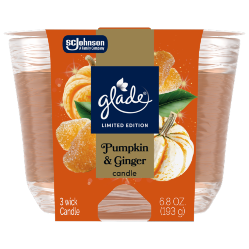 Glade® Limited Edition Pumpkin & Ginger 3 Wick Candle Perspective: front
