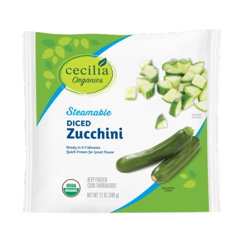 Cecilia Organics Steamable Diced Zucchini Perspective: front