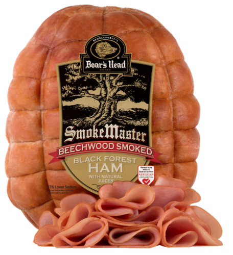 Boar's Head SmokeMaster Beechwood Smoked Black Forest Ham Fresh Sliced Deli Meat Perspective: front