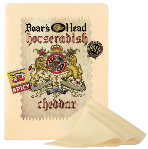 Boar's Head Horseradish Cheddar Cheese Fresh Sliced Deli Cheese Perspective: front