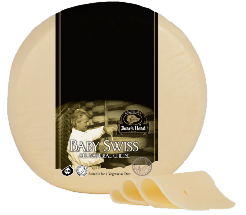 Boar's Head Baby Swiss Cheese Fresh Sliced Deli Cheese Perspective: front