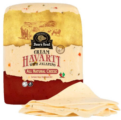 Boar's Head Cream Havarti with Jalapeno Cheese Fresh Sliced Deli Cheese Perspective: front
