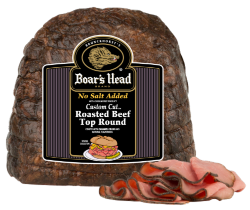 Boar's Head No Salt Added Top Round Roasted Beef Fresh Sliced Deli Meat Perspective: front