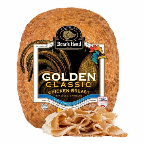 Boar's Head Golden Classic Chicken Breast Fresh Sliced Deli Meat Perspective: front