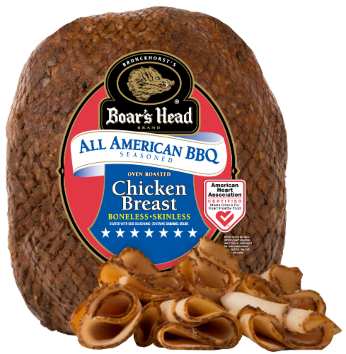 Boar's Head All American BBQ Oven Roasted Chicken Breast Fresh Sliced Deli Meat Perspective: front