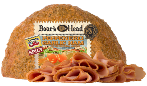 Boar's Head Bold Peppenero Garlic Ham Fresh Sliced Deli Meat Perspective: front