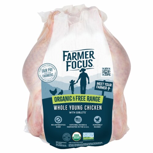 Farmer Focus Organic Whole Fresh Chicken Perspective: front