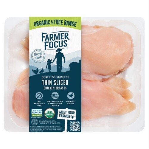 Farmer Focus Boneless Skinless Thin-Sliced Fresh Chicken Breast Perspective: front