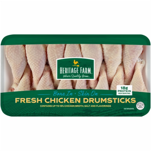 Heritage Farm Bone-In Skin-On Fresh Chicken Drumsticks Perspective: front