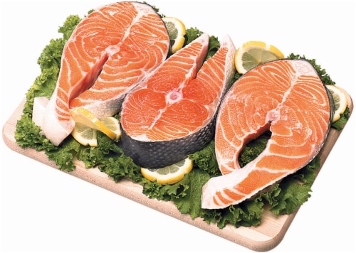 Farm Raised Atlantic Salmon Steaks Perspective: front