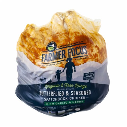 Farmer Focus Organic Fresh Chicken Seasoned Spatchcock Perspective: front