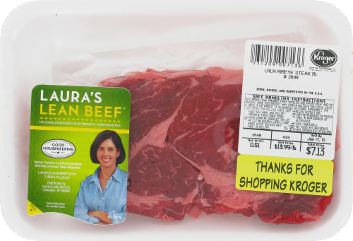 Laura's Lean Beef Boneless Ribeye Steak Perspective: front