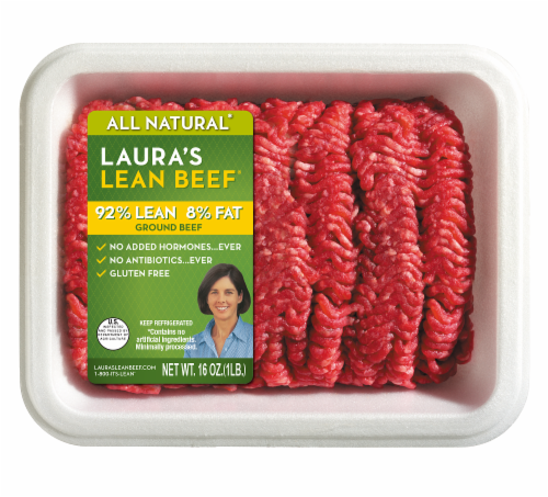 Laura's Lean Ground Beef 92% Lean Tray Perspective: front