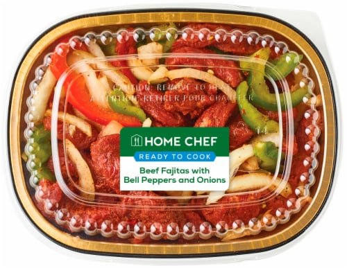 Home Chef Beef Fajitas with Bell Peppers and Onions Perspective: front