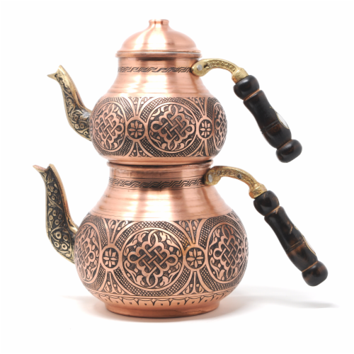 Handmade Turkish Double Boiler Tin Plated Copper Teapot