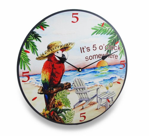 Its Five O Clock Somewhere Tropical Parrot Wall Clock 15 in. Perspective: front