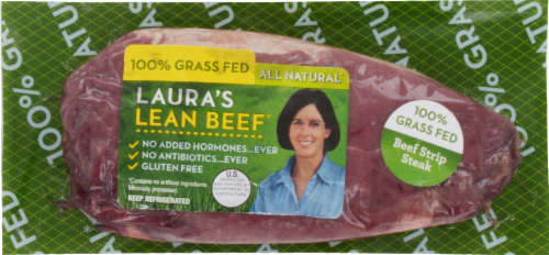 Laura's Lean All Natural Beef Strip Steak 100% Grass Fed Perspective: front