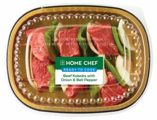 Home Chef Beef Kabobs with Onion & Bell Pepper Perspective: front