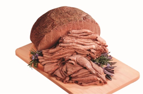 Round Angus Top Fresh Sliced Deli Meat Perspective: front