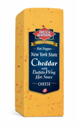 Dietz & Watson Sliced Hot Pepper Chedder Cheese with Buffalo Wing Hot Sauce Fresh Sliced Deli Cheese Perspective: front