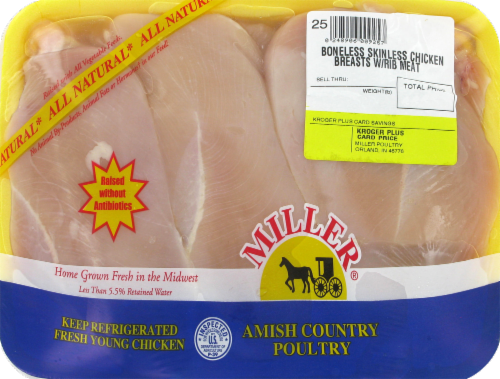 Miller Poultry Boneless Skinless Fresh Chicken Breast, 1 Tray