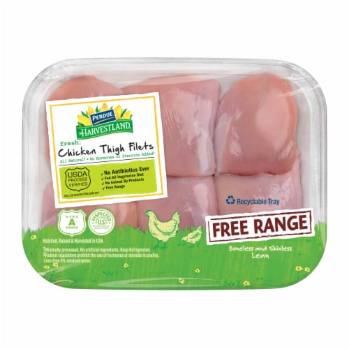 PERDUE® HARVESTLAND® Free Range Boneless Skinless Chicken Thighs Perspective: front