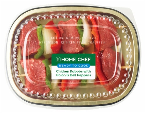 Home Chef Beef Kabobs with Onion & Bell Pepper Perspective: front