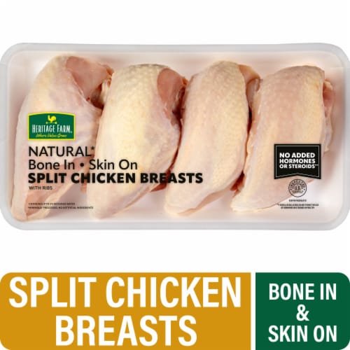 Heritage Farm® Bone In Skin On Split Chicken Breasts Perspective: front