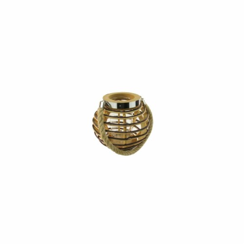 NorthLight 7.5 in. Rustic Chic Round Rattan Decorative Candle Holder Lantern with Jute Handle Perspective: front
