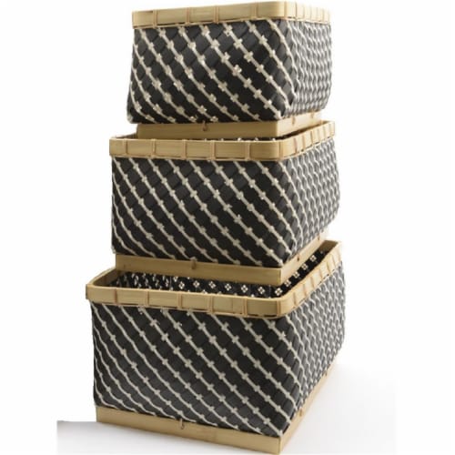 Northlight Seasonal Basic Luxury Gunmetal Gray and White Striped Baskets 15 in. - 18 Perspective: front