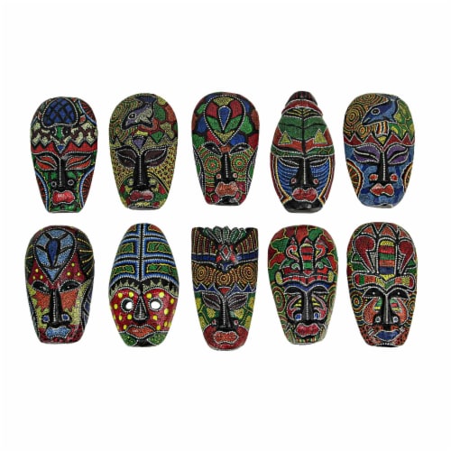 Zeckos - Set of 10 Hand Carved Tropical Dot Painted Tribal