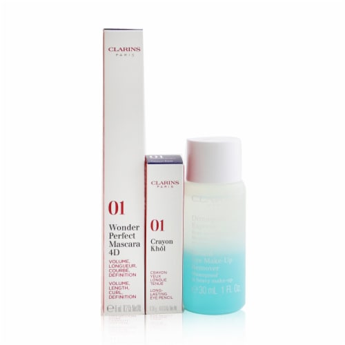 Clarins Wonder Perfect Mascara 4D Set: Mascara 8ml + Instant Eye Make Up Remover 30ml + Mini Perspective: front