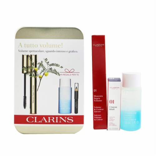 Clarins Mascara Supra Volume Set: Mascara 8ml + Instant Eye Make Up Remover 30ml + Mini Crayo Perspective: front