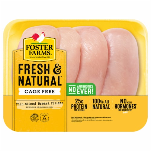Foster Farms Thin-Sliced Chicken Breast Fillets Boneless & Skinless (4 per Pack) Perspective: front