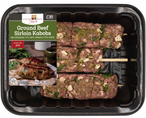 Home Chef Beef Sirloin Mediterranean Style Kabobs Perspective: front