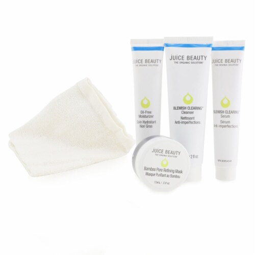 Juice Beauty Blemish Clearing Solutions Kit : Cleanser + Serum + Moisturizer + Mask + Washclo Perspective: front