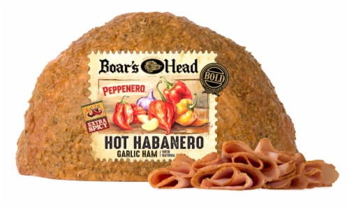 Boar's Head Peppenero Garlic Ham Fresh Sliced Deli Meat Perspective: front