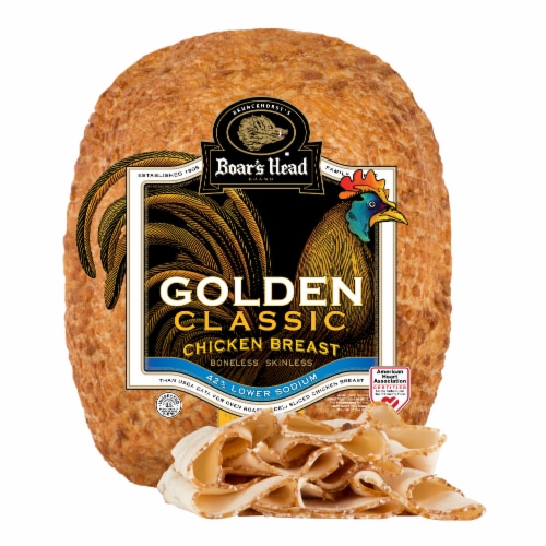 Boar's Head Golden Classic Chicken Breast Fresh Sliced Deli Meat Perspective: front
