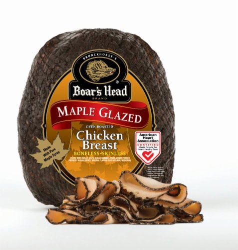 Boar's Head Maple Glazed Oven Roasted Chicken Breast Fresh Sliced Deli Meat Perspective: front