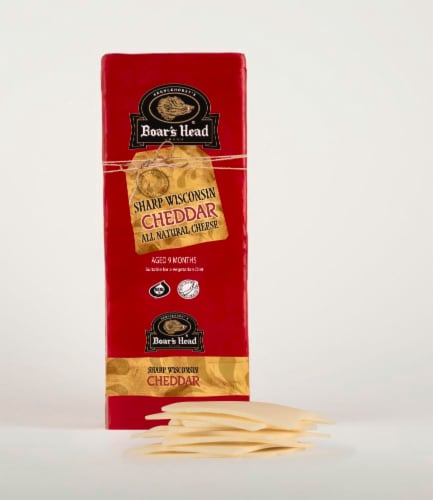 Boar's Head Red Wax Sharp Wisconsin Cheddar Cheese Fresh Sliced Deli Cheese Perspective: front