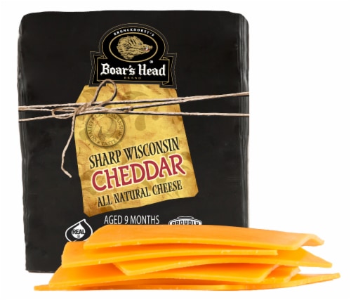Boar's Head Black Wax Sharp Wisconsin Cheddar Cheese Fresh Sliced Deli Cheese Perspective: front
