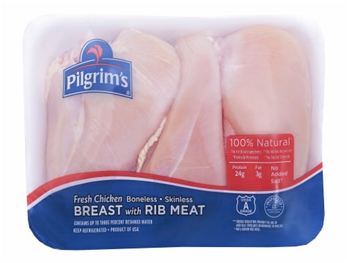 Pilgrim's 100% Natural Fresh Chicken Boneless & Skinless Breasts with Rib Meat Perspective: front