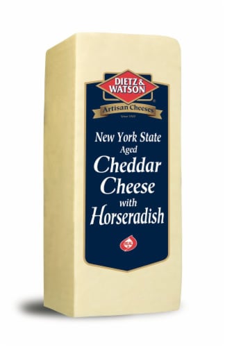 Dietz & Watson Sliced New York State Aged Cheddar Cheese with Horseradish Fresh Sliced Deli Cheese Perspective: front