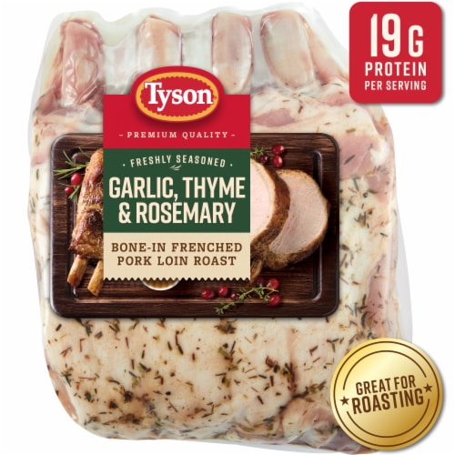 Tyson® Pork Loin Roast Frenched Rack Garlic Thyme & Rosemary Freshly Seasoned Bone In Ready to Cook Perspective: front