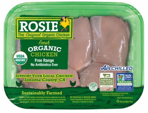 Rosie Organic Boneless Skinless Fresh Chicken Thighs Perspective: front