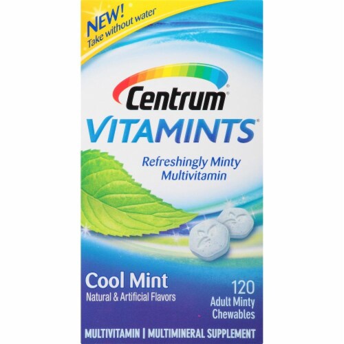 Centrum® VitaMints® Multivitamin/Multimineral Supplement in Cool Mint Flavor 120 ct Box Perspective: front