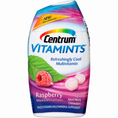 Centrum® VitaMints® Multivitamin/Multimineral Supplement in Raspberry Flavor 120 ct Bottle Perspective: front
