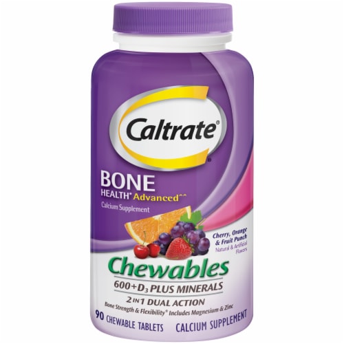 Caltrate Chewables 600+D3 Plus Minerals Calcium Vitamin D Supplement Perspective: front